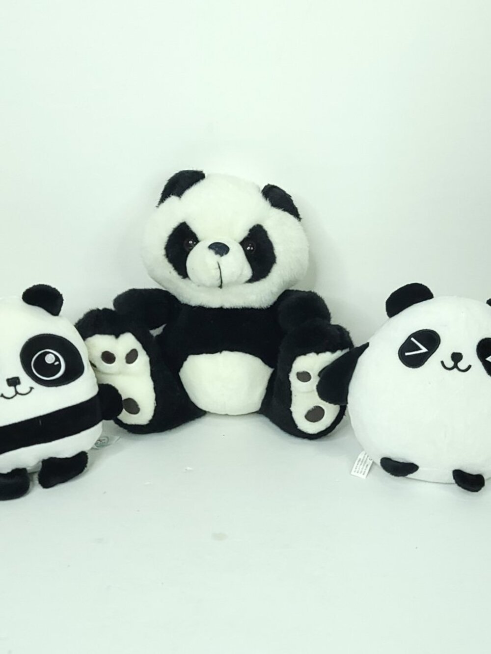 Spark Create Imagine Panda Bear Plush Lot Of 3 Stuffed Animal Black White Soft